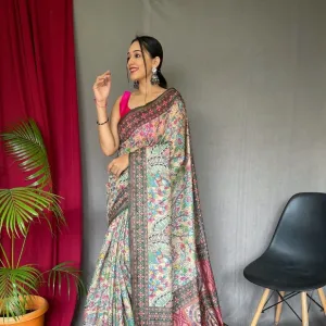 Yellow Cotton Kalamkari Digital Print Saree