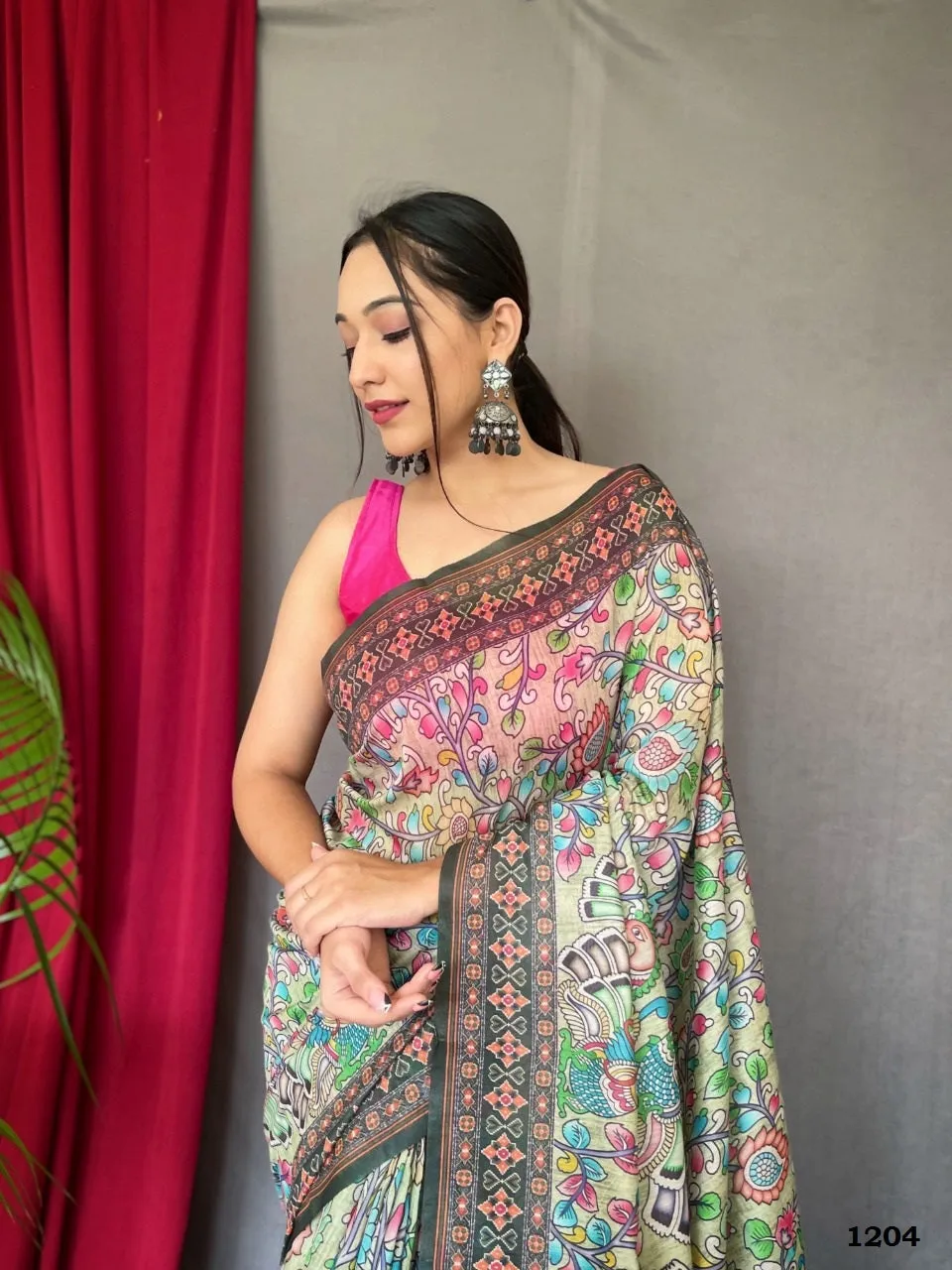 Yellow Cotton Kalamkari Digital Print Saree