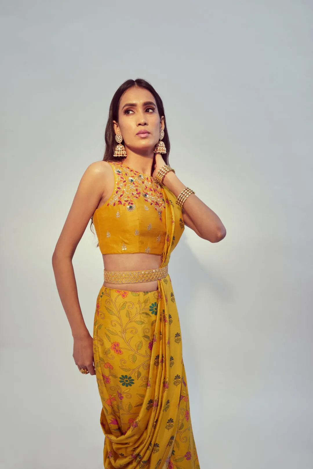 Yellow Pre-Draped Saree