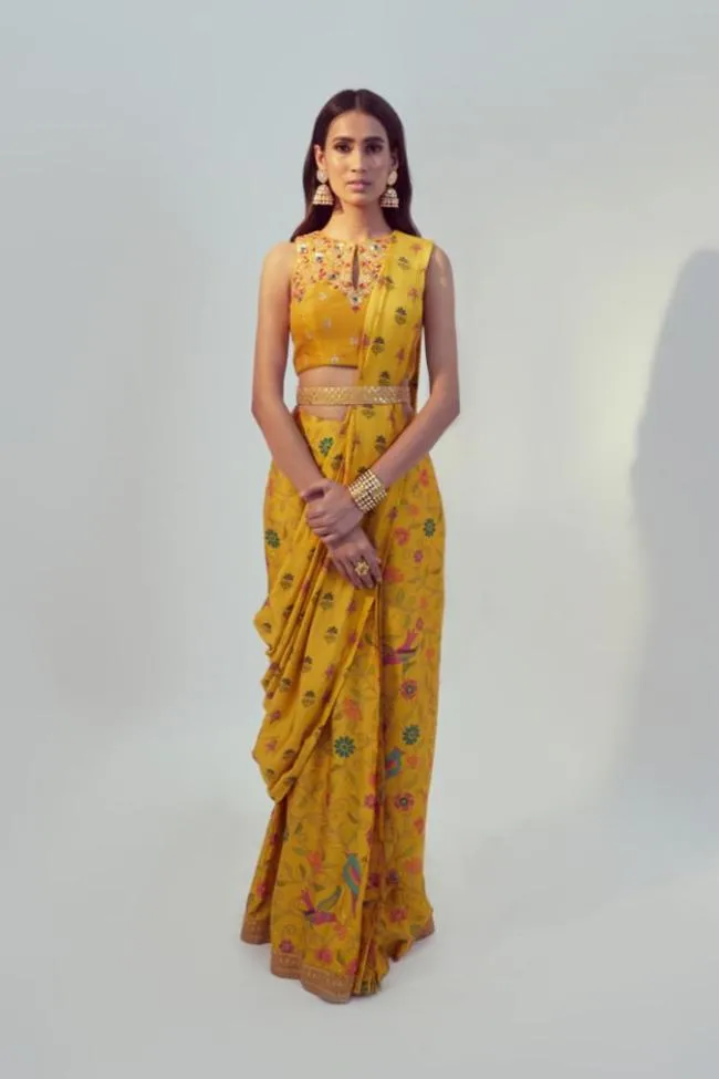 Yellow Pre-Draped Saree