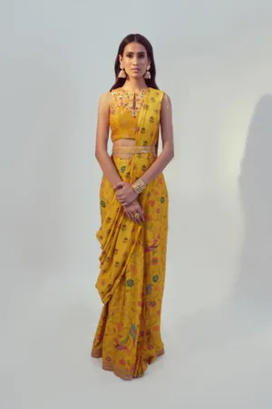 Yellow Pre-Draped Saree