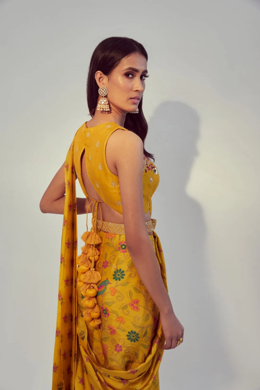 Yellow Pre-Draped Saree