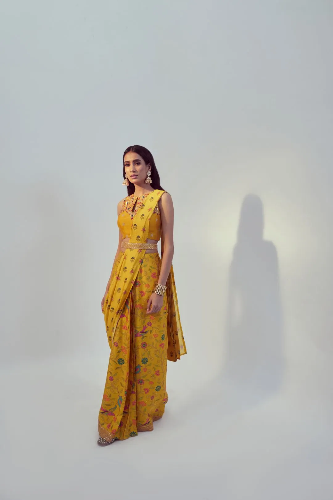 Yellow Pre-Draped Saree