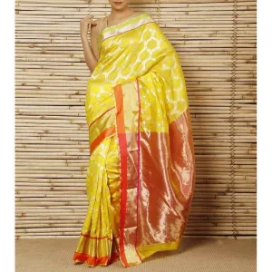 Yellow Silk Zari Jaal Chanderi Saree