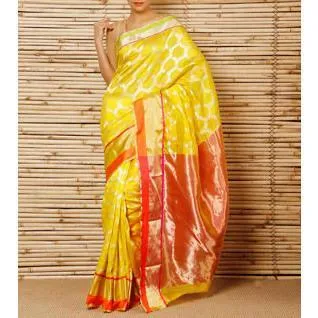 Yellow Silk Zari Jaal Chanderi Saree