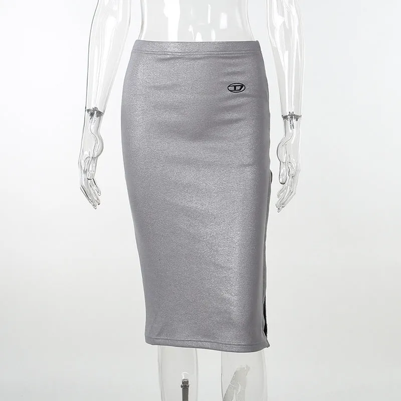 YL23476New fall women's clothing 2023European and American Style Metal Fabric Long-Sleeved Top Sexy Hip Skirt Suit