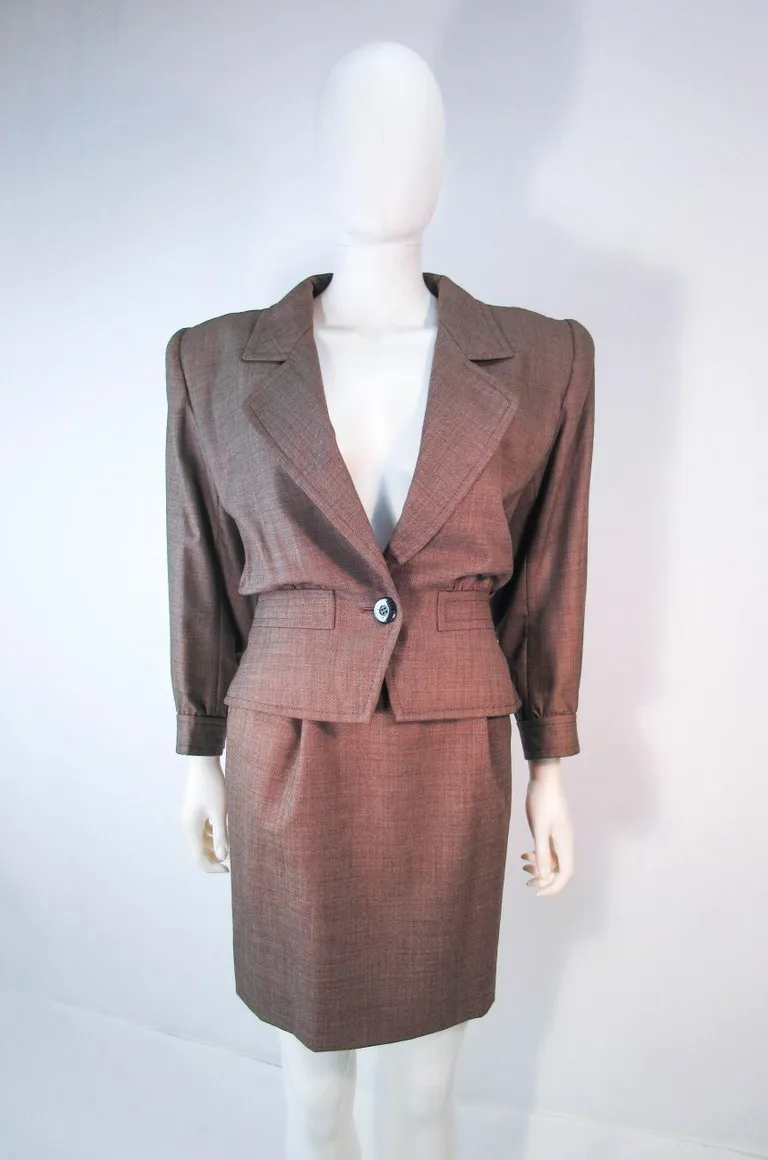 YVES SAINT LAURENT 1970s Brown Skirt Suit Size 46